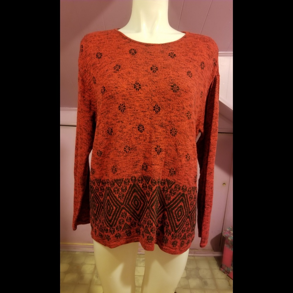 J.Jill Size M Red and Black Knit Pull Over sweater